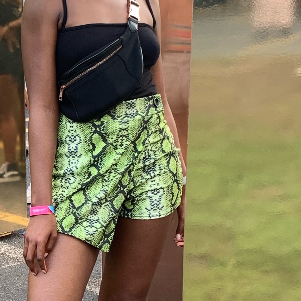 Lime snake print wrap skort